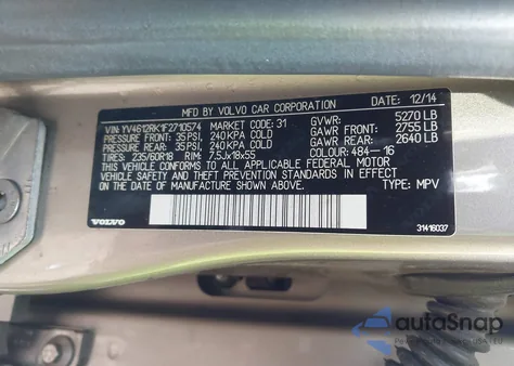 2015 Volvo Xc60 T5/T5 Premier from USA, damaged, VIN YV4612RK1F2710574